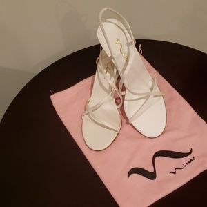 1. A Cream Satin Slingback Pump with Original Bag